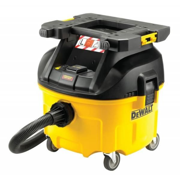 Gul och svart DeWalt stoftavskiljare för dammfri renovering.